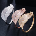 Luxury Women Wedding Jewelry Cubic Zirconia Leaf Shape Big Wide African Dubai Rose Gold Open Cuff Bangles Bracelet Gifts
