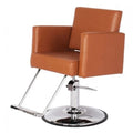Brown PU Leather Salon Barber Chair with Chrome Round Base and Hydraulic Pump