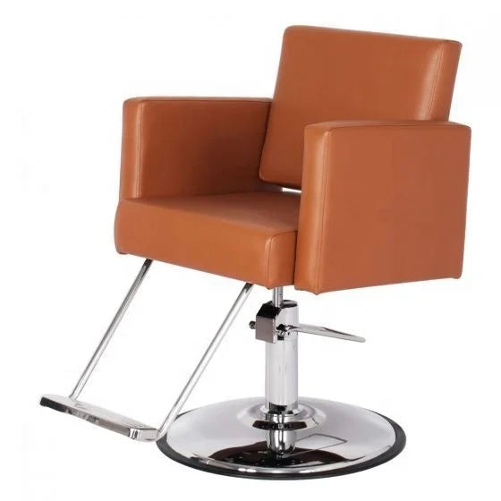 Brown PU Leather Salon Barber Chair with Chrome Round Base and Hydraulic Pump