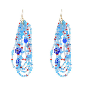New Fashion Flower Blue Orange Rice Beaded Long Earrings for Women
