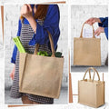Burlap Jute Bridesmaid Grocery Beach Bag for Shopping Wedding Bachelorette Party Embroidery DIY Art Crafts 36*32*18cm