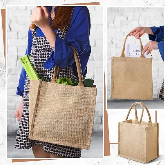 Burlap Jute Bridesmaid Grocery Beach Bag for Shopping Wedding Bachelorette Party Embroidery DIY Art Crafts 36*32*18cm