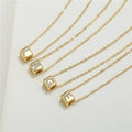 Vintage Copper Inlaid Zircon Cube Pendant Gold Plated Chain Choker Necklace Alphabet 26 Capital Initial Letters Necklace
