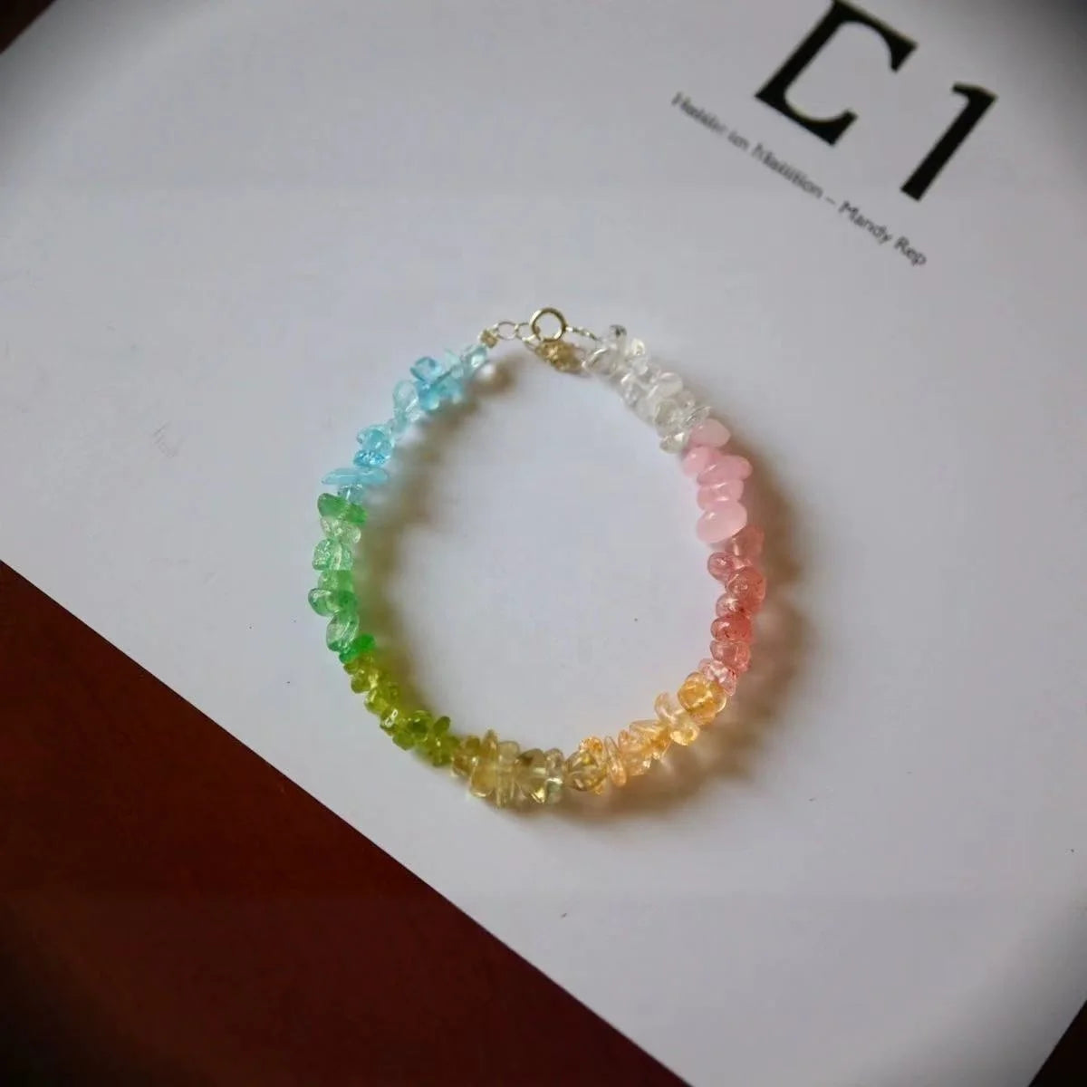 Handmade Customized  Natural  rainbow Natural Crystal Gravel Charm  Bracelets for  Healing