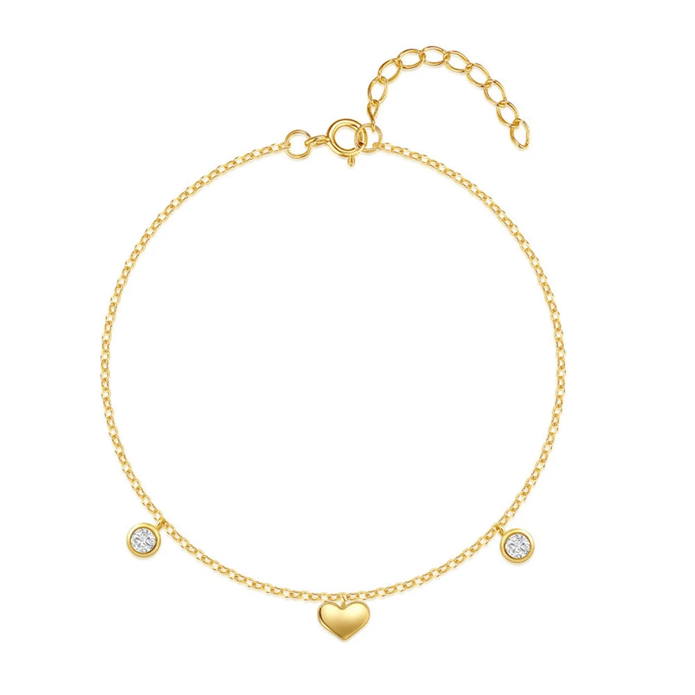 Fashion Jewelry 925 Sterling Silver 18k Gold Plated Cubic Zirconia Geometric Chain Charms Circle Heart Bracelet for Women