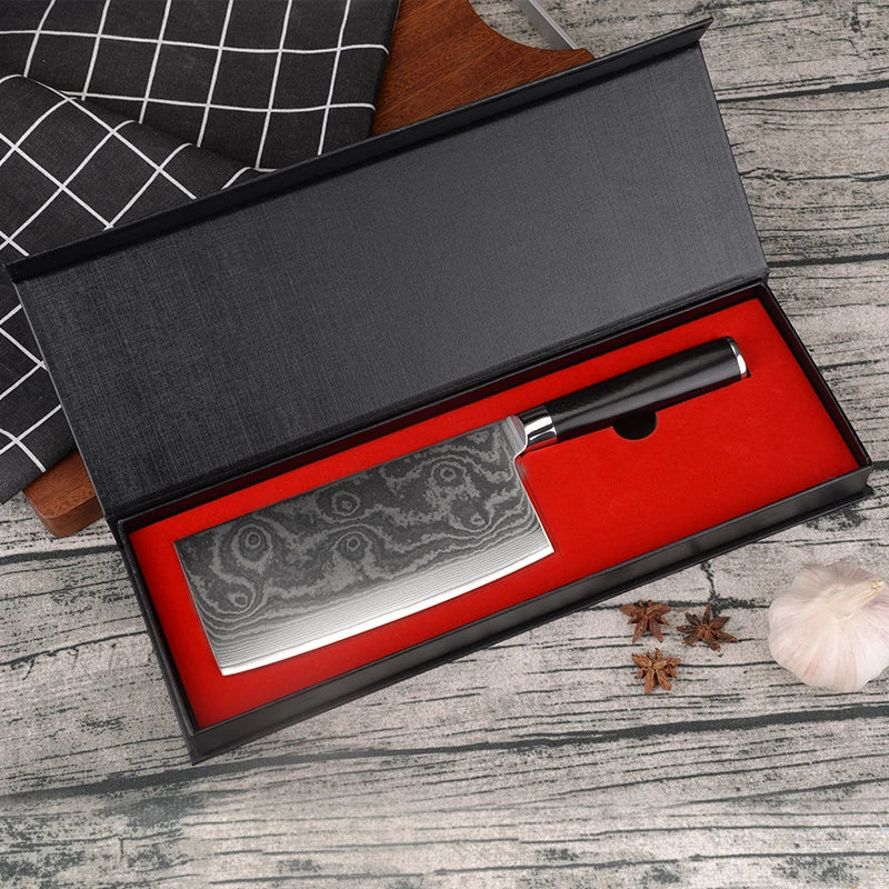 7 Inch Damascus Slicing Knife 67 Layer Full Tang Carbon Steel Blade G10 Handle for Home Kitchen