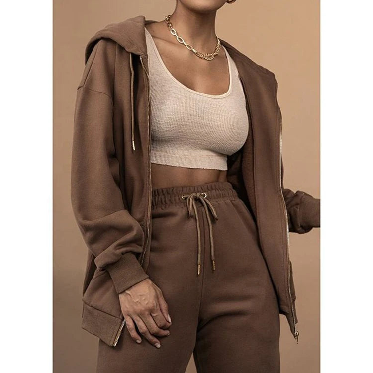L12 2026 Fall Winter Spring Custom Logo Zipper Pocket Jogger Set Unisex 3 Pieces Sets Women Causal Full Zip up Hoodie Set