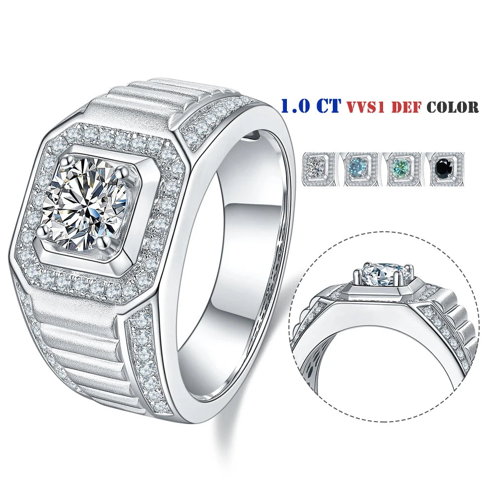 Abiding Jewelry Customized Jewellery Factory 925 Sterling Silver Jewelry 18k Gold Plated Blue Black Grey Moissanite Ring Men