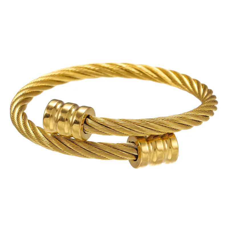 Vintage Fashion Men's Stainless Steel Geometric Adjustable Bracelet Hot Gold and Silver Color Trendy Jewelry with Gold Plating