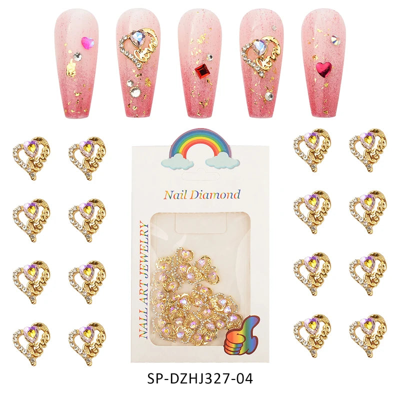 Heart Shaped Designer Charms for Nail Art Alloy Accessories Aurora Gems Jewelry for Multi-Colors Nail Rhinestone