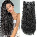 Clip in Hair Extensions Black Hair Extensions Long Mermaid Waves Wavy Synthetic Clip on Hairpiece for Women