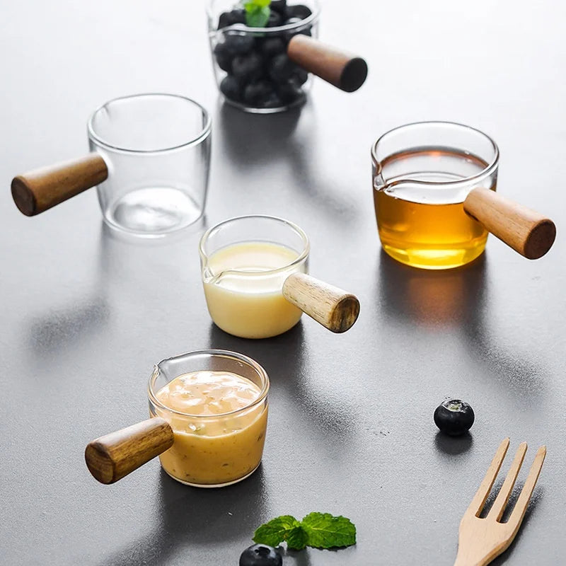 Japanese Style Mini Milk Cup Glass with Wooden Handle