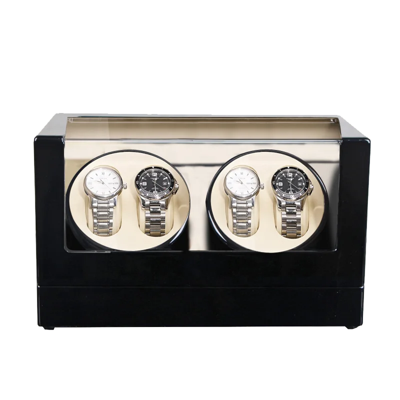 MINEESI Luxury Custom High Quality Gyroscopic 2 Slots Watch Winder Storage 4 Watches MDF Boxy Auto Watch Safe Box Water
