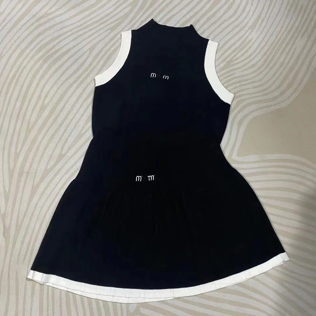Spring Latest Design Polyester Ribbed Button Cardigan Mini Dress Knitted Two Piece Set Skirt