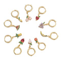 Fashion Brass Jewelry 18k Gold Plated Color Zirconium Women Drop Pendant Huggies Ear Grape Cherry Pineapple Fruit Cuff Earrings