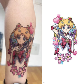 Japanese Lolita Cartoon Temporary Tattoo Sticker Beautiful Girl Instagram-style Animation Flower Arm Tattoo Sticker