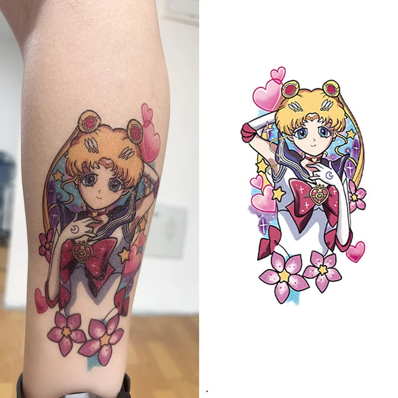 Japanese Lolita Cartoon Temporary Tattoo Sticker Beautiful Girl Instagram-style Animation Flower Arm Tattoo Sticker
