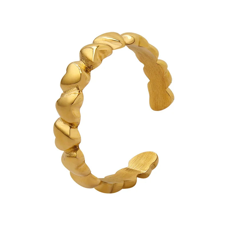 Customized Classic Stainless Steel 18K Gold Vacuum Plated Waterproof Heart-Shaped Open Ins Trendy Index Finger Rings for Girls