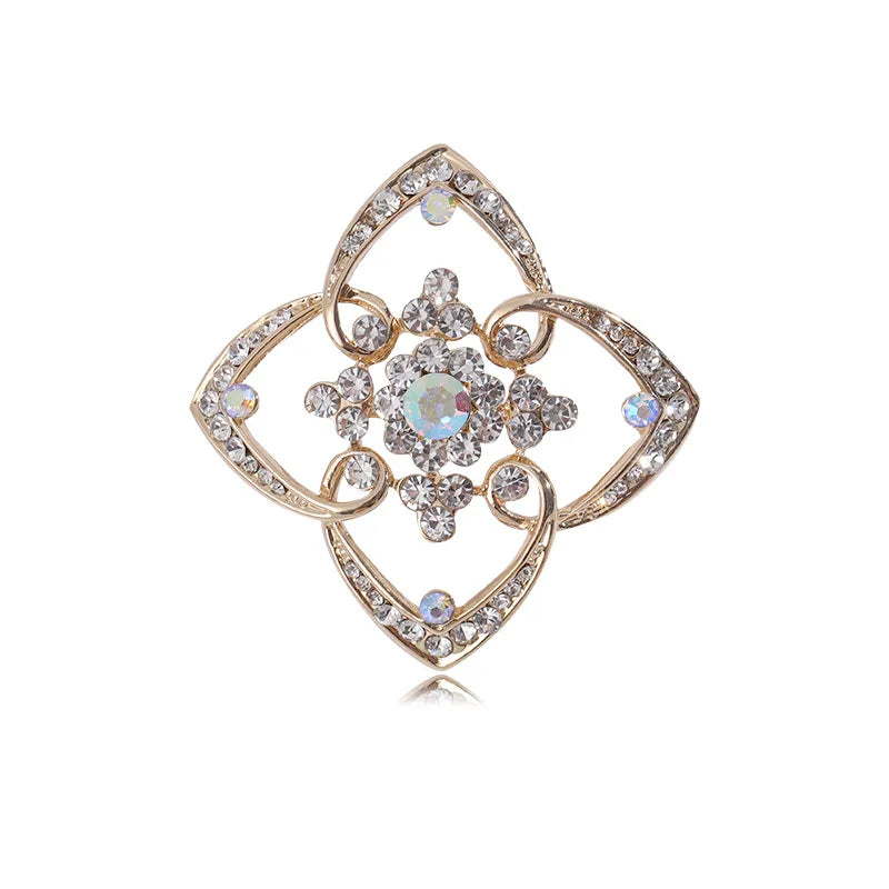 Fashion Jewelry Crystal Hijab Brooch Pins Rhinestone Flower Brooches for Party