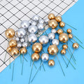 Ychon Set of 5pcs Foam Gold Ball Balloon Mini Cupcake Toppers Silver Bake Ware DIY Cake Topper for Birthday