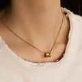 Chris April Minimalist 316L Stainless Steel PVD Gold Plated in Stock Thin Snake Chain Drum Charm Pendant Necklace