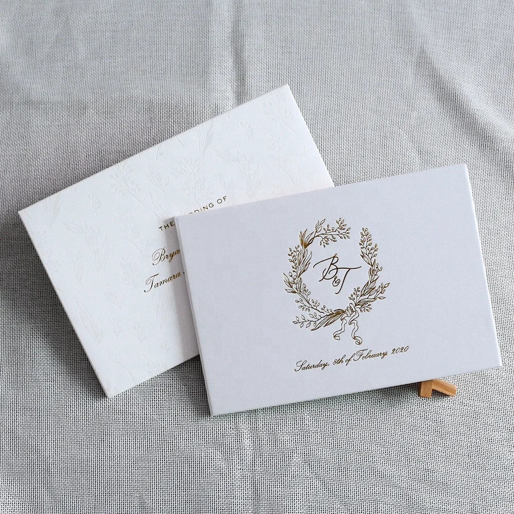 Wholesale Price Wedding Fancy Unique Design White Hardcover Invitations with Monogram