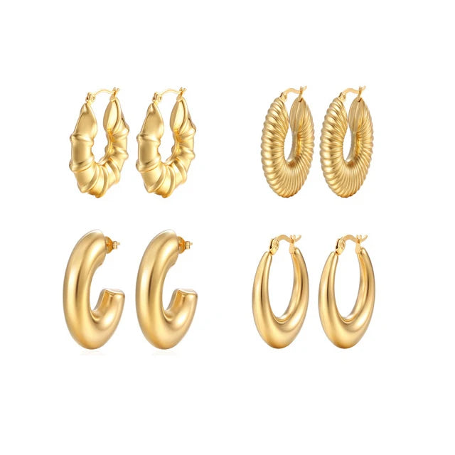 G2096 Fashion Stainless Steel Chunky Hoop Earrings Jewelry for Women 18K Gold Plated Huggies Chunky Statement Earrings for Women