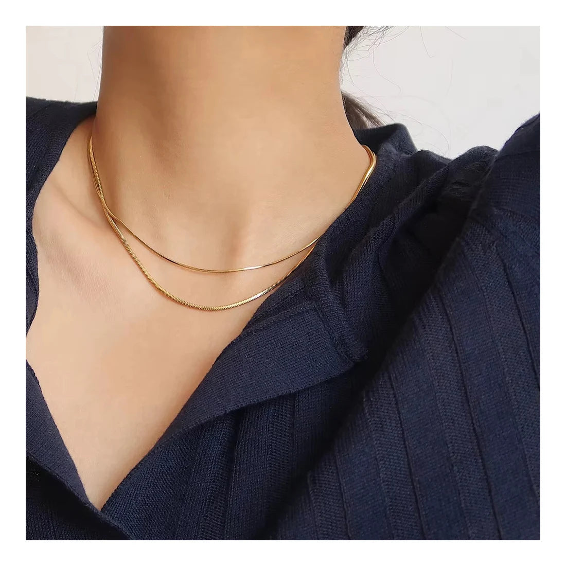 Delicate 18K Gold Filled Thin Skinny Snake Chain Necklace Stainless Steel Layering Choker Necklace for Women
