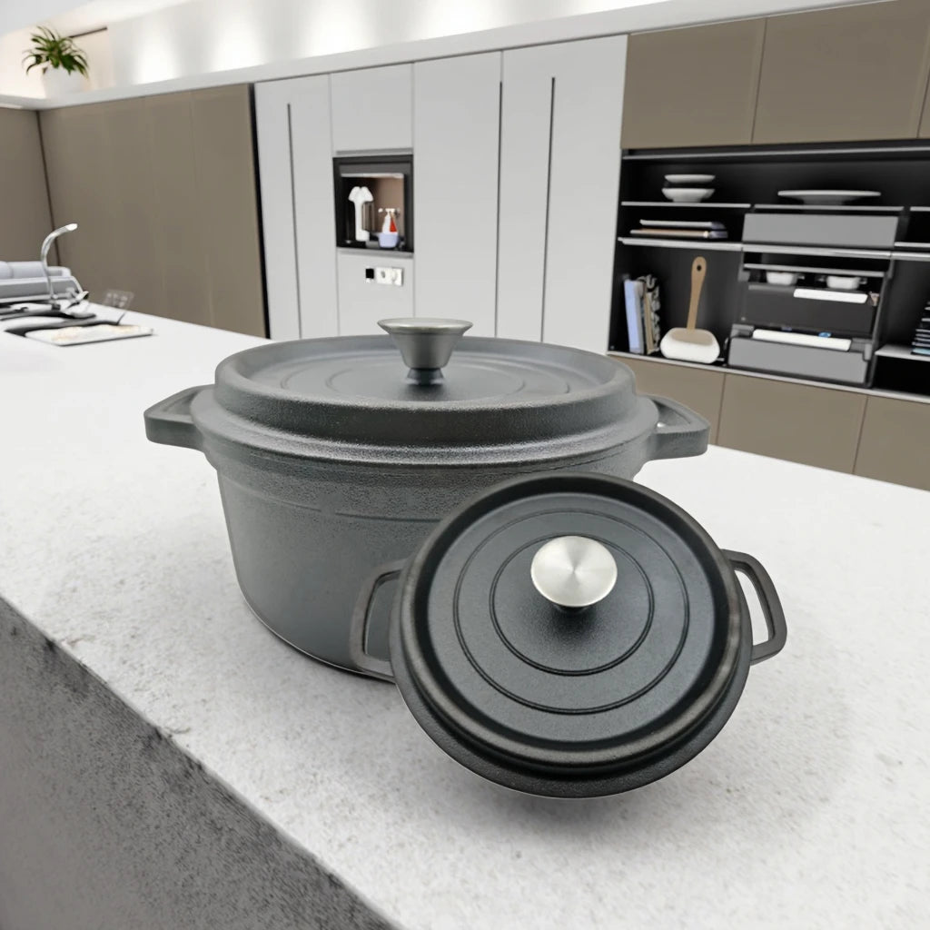 24cm Cast Iron Dutch Oven with Classic Design Enamel Coating Stock Pot for Gas Induction Cooker Home Camping Use