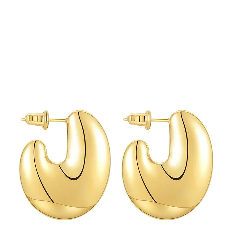 LILIFLOR Latest High Quality 18K Gold Plated Stainless Steel Jewelry Gold Color Smooth Elliptical for Woman Earrings E201218