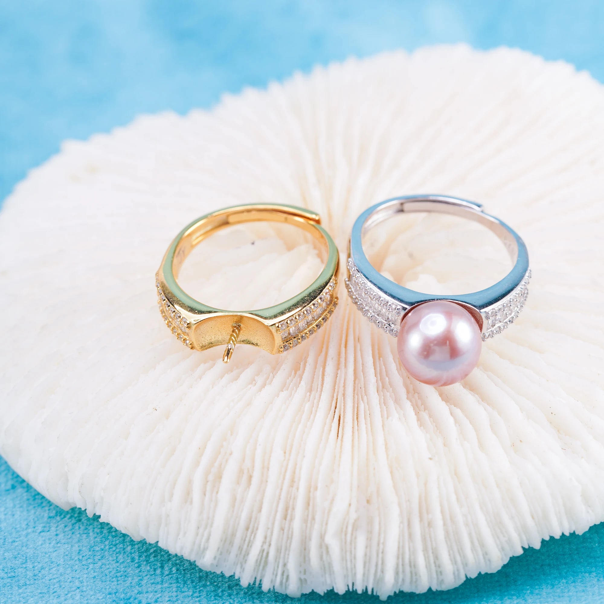 R010994 DIY 7-8mm Natural Freshwater Pearl Ring Accessory 925 Sterling Silver Adjustable Size Engagement Jewelry Ring for Women