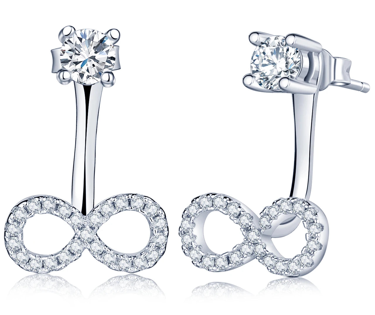 Women's S925 Sterling Silver Infinity Symbol Stud Earrings Multiple Wearing Options with Zircon Inlaid for Parties and Gifts