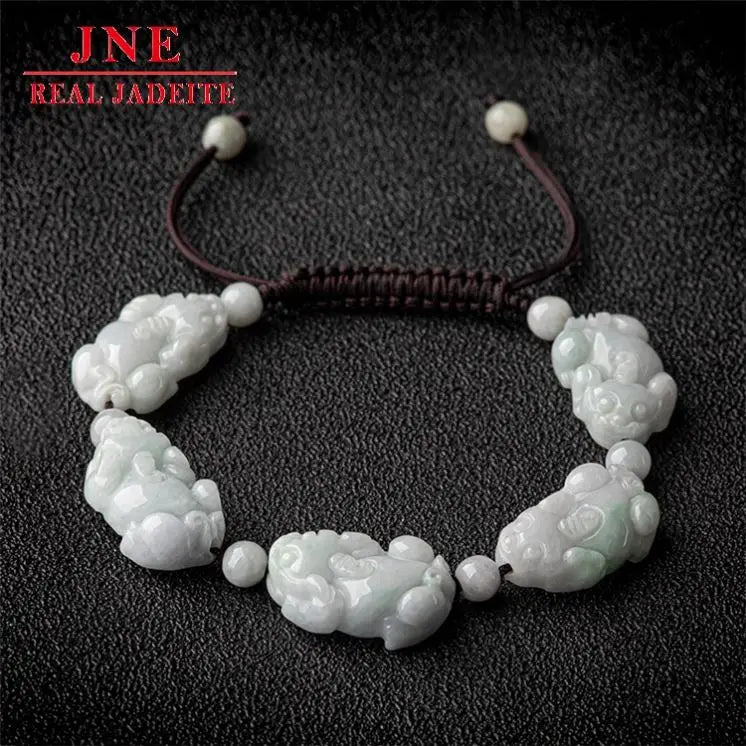 Natural Myanmar  Jadeite Ruyi Pixiu Bracelet Ice Jade Beads Hand Weaving Bracelet Women's Bracelet