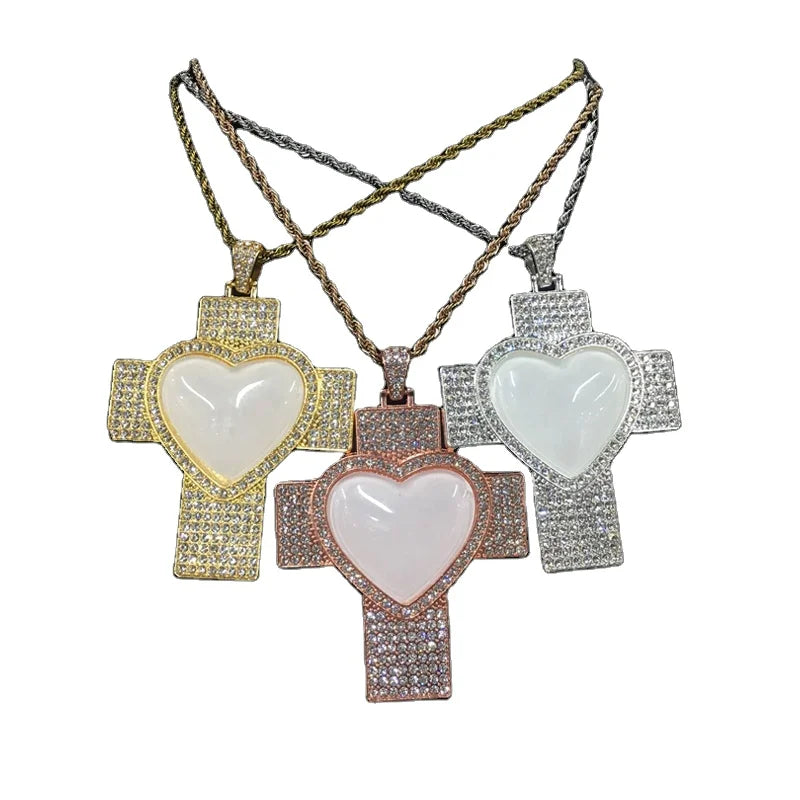 Heart Photo Picture Frame Sublimation Alloy Double-Sided Rotating Heart Customized Jewelry for Valentine's Day Graduation Gifts