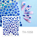 BIN Blue Color Heart Valentine's Day Love Shape Laser Adhesive Nail Stickers for Salon