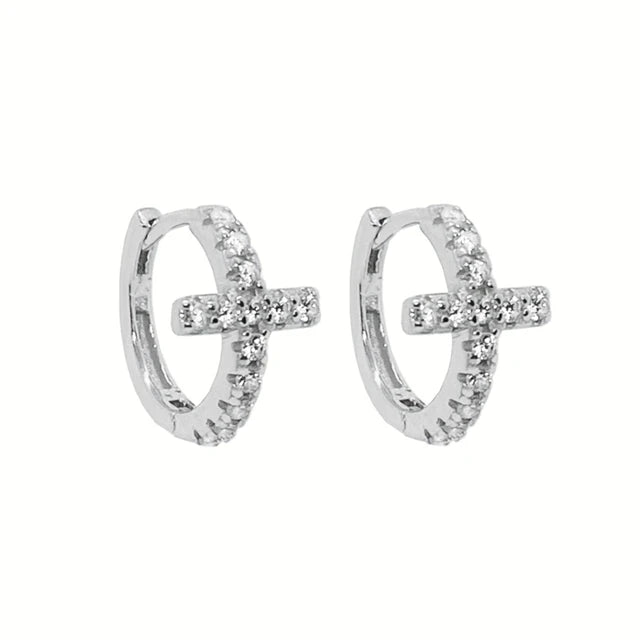 Rainbowking S925 INS Minimalist Diamond Earbone Buckle Cross O Hoop Earrings Gold and Silver Plated Sterling Silver Earrings