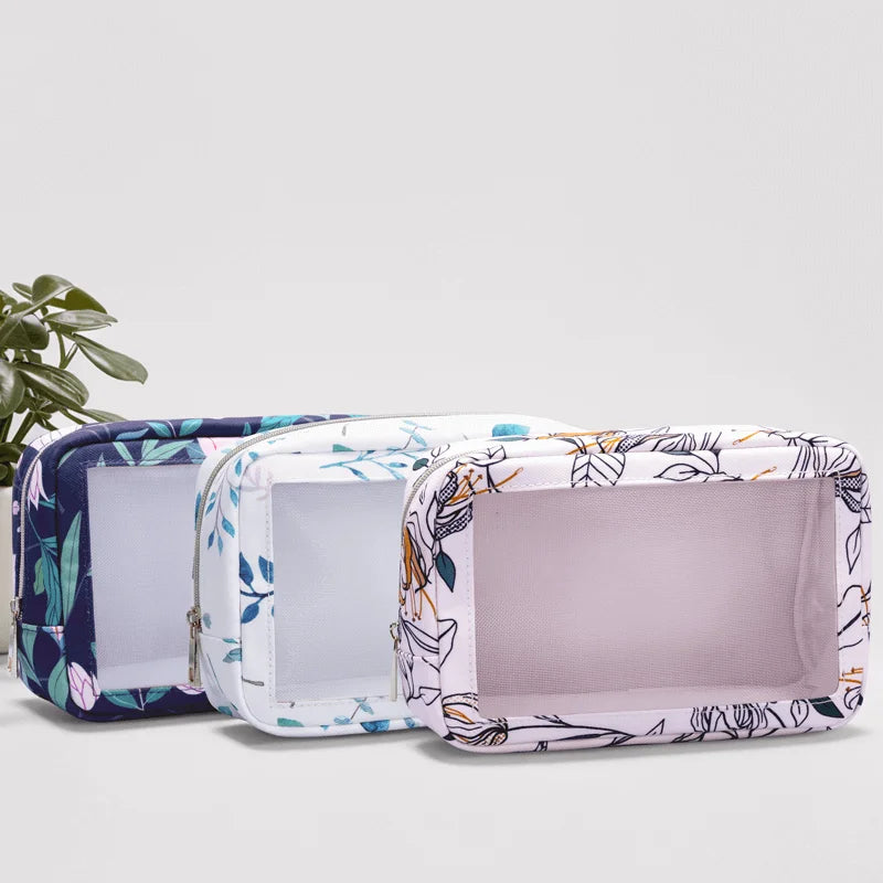 Bsci Wholesale Custom Private Label Logo Personalized Luxury Flower Floral Zipper Clear Mesh Makeup Cosmetic Bag for Women
