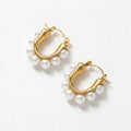 QIAOREN 12316 Elegant French Retro U-Shaped Pearl Earrings Gold Stainless Steel Hinged Horseshoe Huggies Statement Jewelry Women