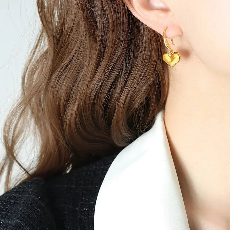 YAZKY Beautiful Girl 18K Gold Plated Stainless Steel Drop Earrings with Resin Heart Pendant Trendy Ear Buckle for Anniversary