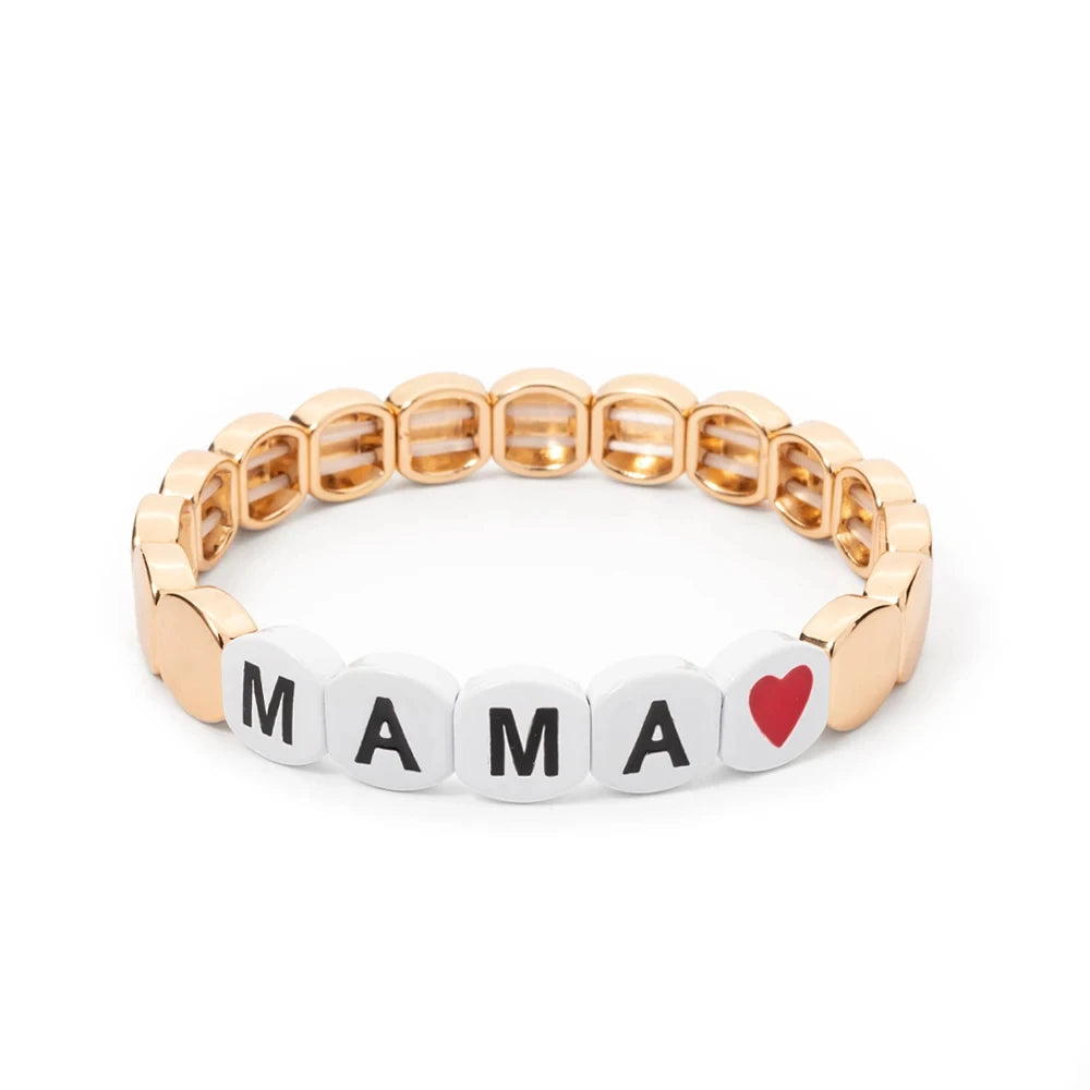 New Design Colorful Beads Bracelets for Women MOM Charms Beads Elastic Bracelets Handmade Jewelry Mothers Day Accessory