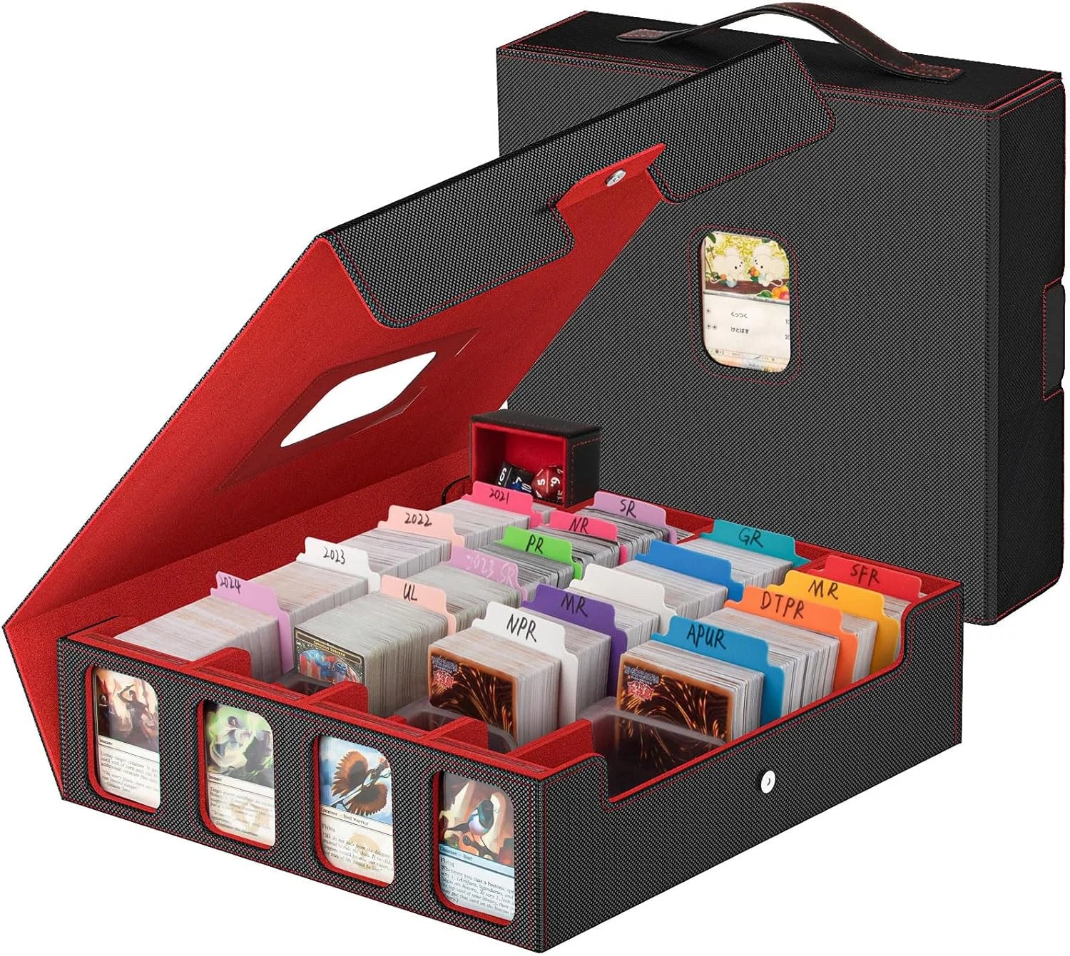 MIO 3200+ Trading Card Storage Box and Commander Display 4-row Card Box and Portable Handle Compatible with YuGiOh MTG TCG Cards