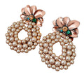 2024 Statement Jewelry Rose Gold Plated Flower Dangle Earrings Make Old Flower Baroque Pearl Earrings