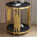 Living Room Furniture Antique End Sintered Stone Side Round Metal Storage Gold Modern Design Black Coffee Table
