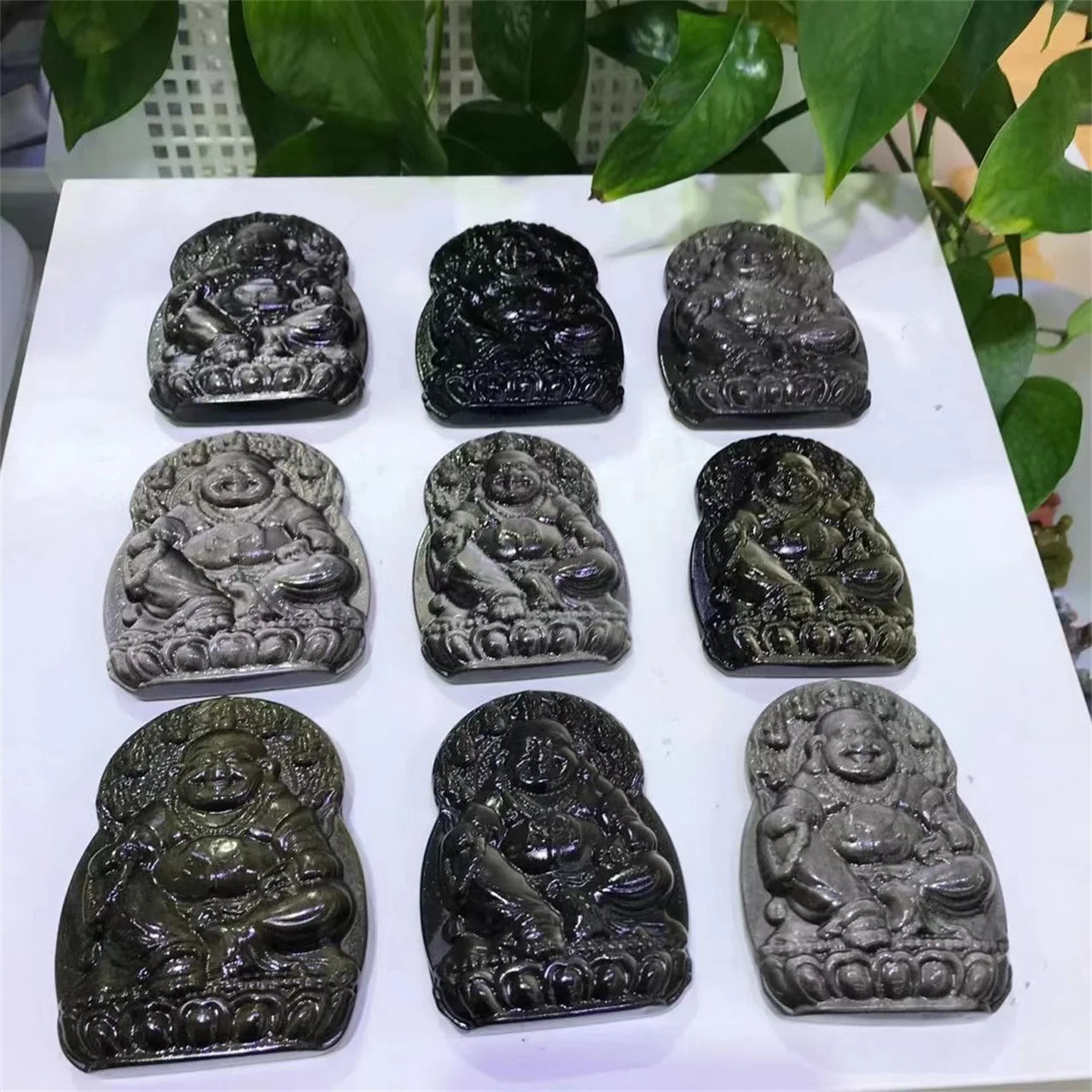 Crystal Pendant Natural Crystal Golden Obsidian Buddha Silver Obsidian Buddha Pendant for Decoration