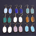 Fashion Colorful Geometric Natural Stone Opal Tiger Eye Rose Quartz Green Aventurine Jade Turquoise Hook Earring Women Girls