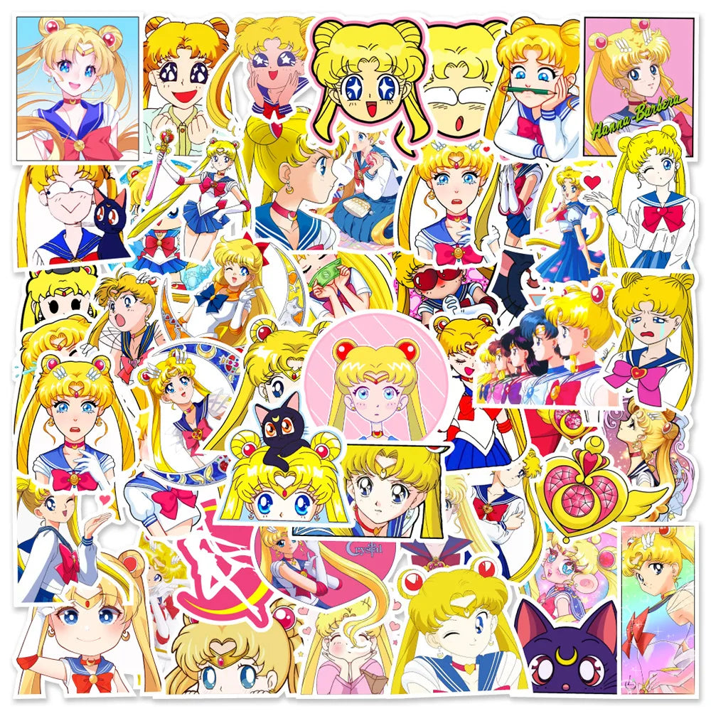 50Pcs Classic Anime Sailor Moon Cartoon Graffiti Stickers for Girl Laptop Phone Decoration Waterproof Anime Girl Sticker