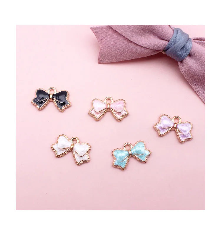 Metal Alloy Enamel Bow Bowknot Dangle Charm for DIY Bracelet Necklace Jewelry Making