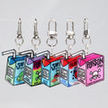 Best-Selling Cute Cartoon Milk Carton Juice Box Design Key Pendant UV Printed Acrylic Keyring for Parties