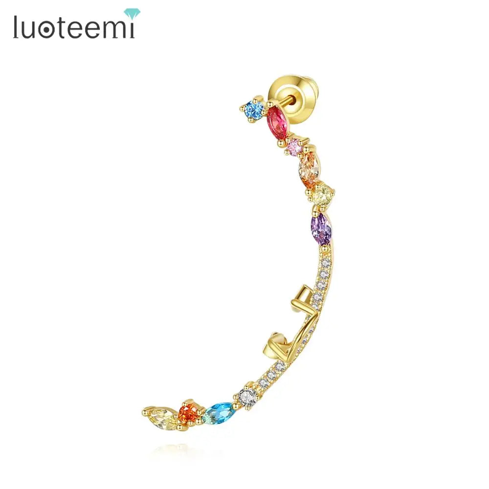 LUOTEEMI Latest Design 2024 Pretty Girl Clip-on Earrings 3A Cubic Zirconia Fashion Jewelry Cuff Earings
