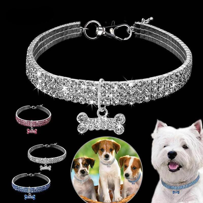 AmoTrip Luxury Dog Collar Pendant Crystal Rhinestone Solid Pattern Eco-Friendly Stainless Steel Custom Logo Option for Small